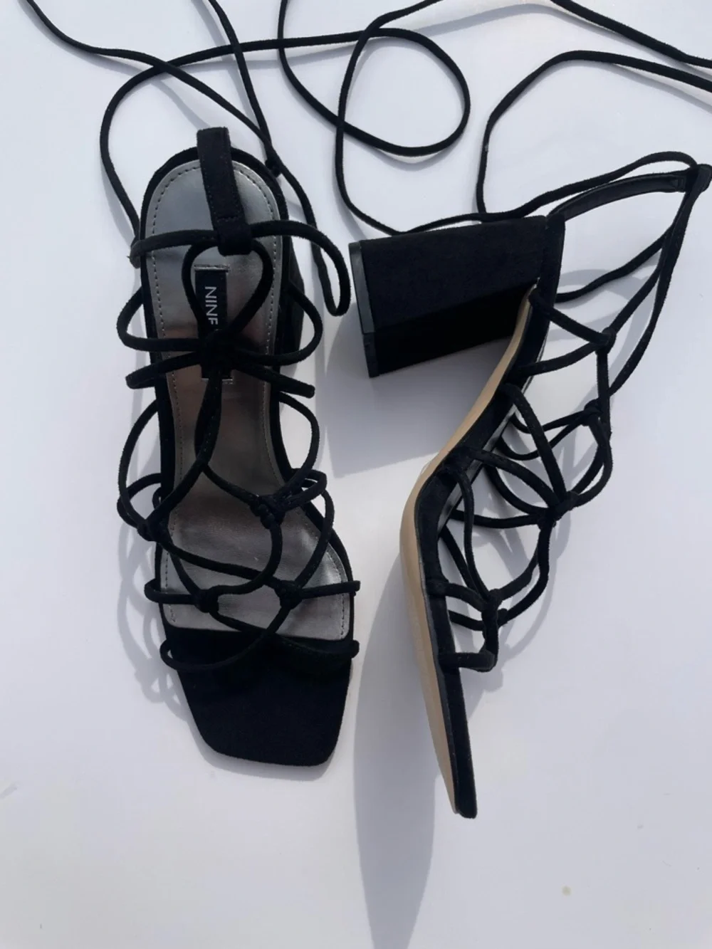 Nine West Glaven Lace-Up Heeled Sandals | Black Square Toe Size 9